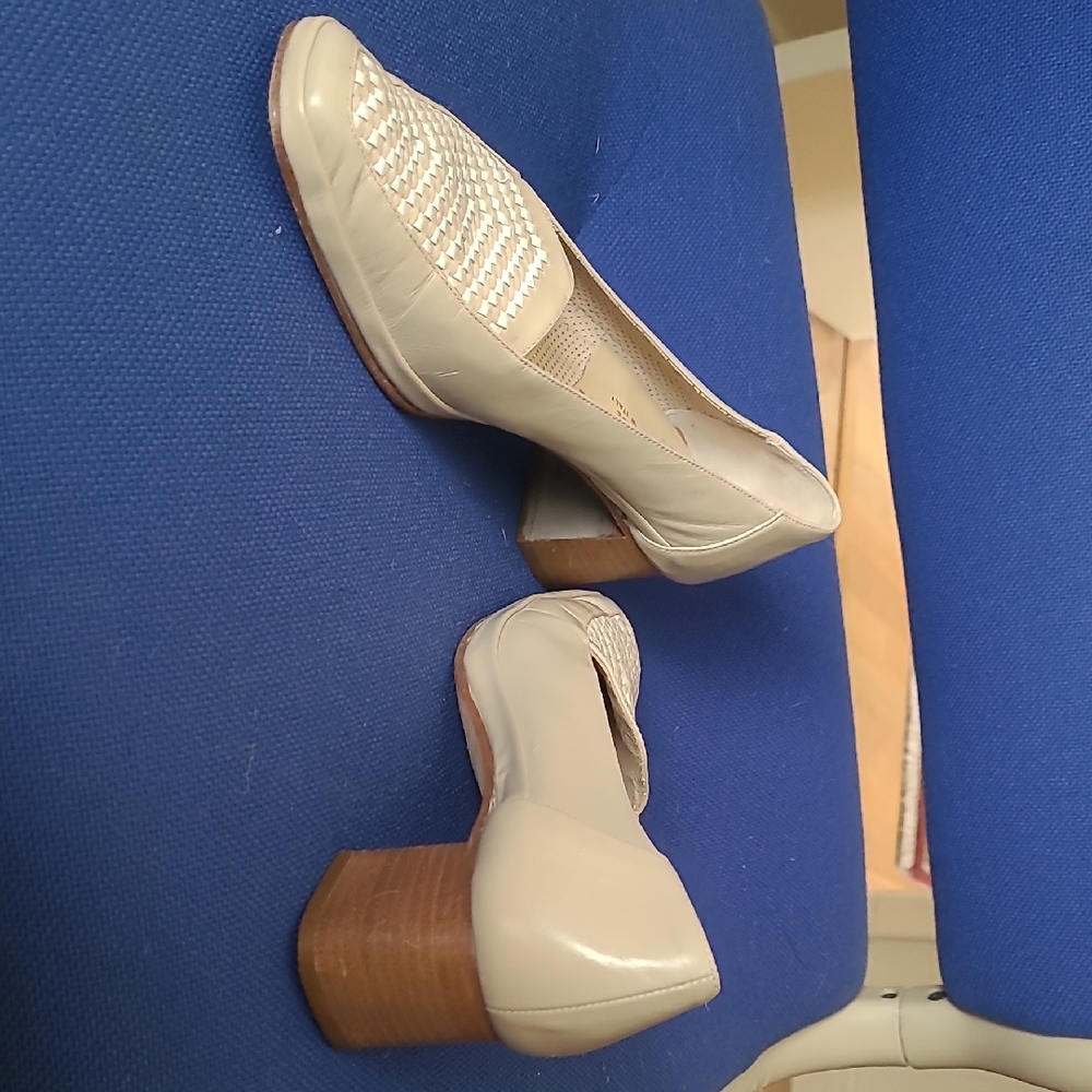 Local European Beige Block Heel Loafers